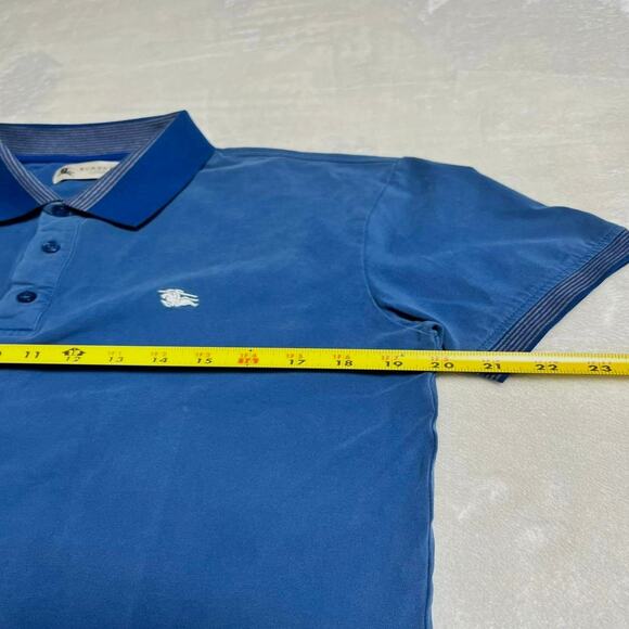 VTG Burberry London Sport Polo Men's M Fit Blue Smooth Stretch Cotton Lycra Luxe - Picture 7 of 9